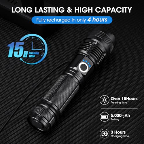 High Lumens Rechargeable LED Flashlight 5 Modes Waterproof Handheld