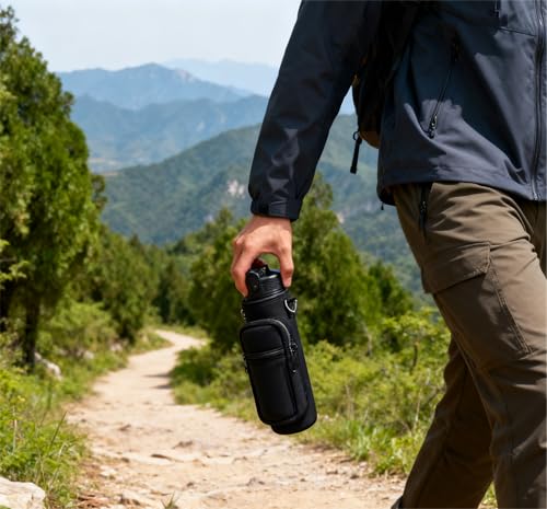Pink 32oz Water Bottle Sling Bag with Storage Pockets & Adjustable Strap for Hiking & Gym