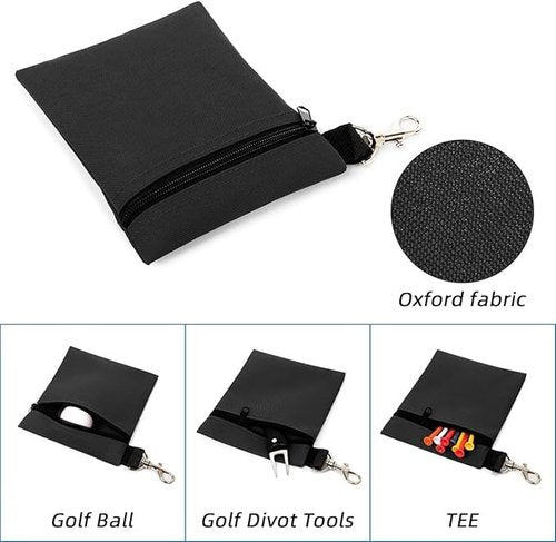 Golf Tee Pouch Travel Gear Professional Zipper Golf Tee/Ball Pouch Bag with Metal Lobster Claw Clip for Valuables and Golf Accessories, Clips to Your Golf Bag for Extra Storage(Black)