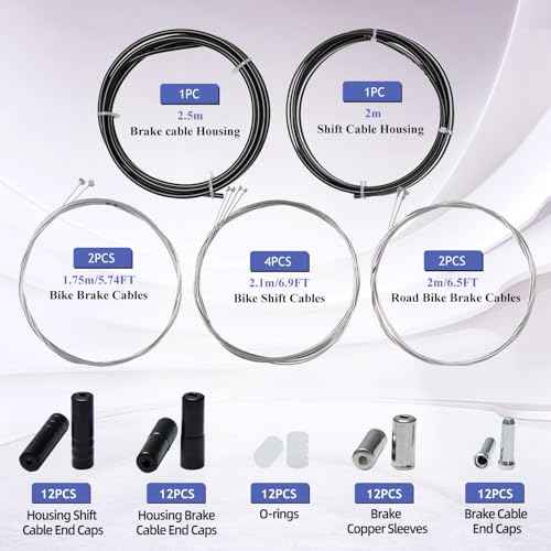 Universal Bike Brake Cable Kit,Bike Brake Cable Housing and Bike Shifter Cable Housing Set with Bike Cable End Caps,Copper Sleeves and O-Rings Kit for Mountain Road Bike Repair