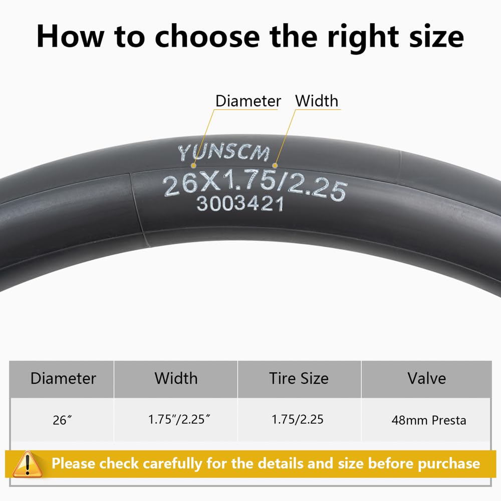 2-PCS 26'' Heavy Duty 26x1.75/1.95/2.10/2.125/2.25 Bike Tubes FV48mm Presta Valve 45/57-559 Bicycle Tubes Compatible with 26 x 1.75 26x1.95 26x2.0 26x2.10 26x2.125 26x2.20 26x2.25 Bike Tire Tubes