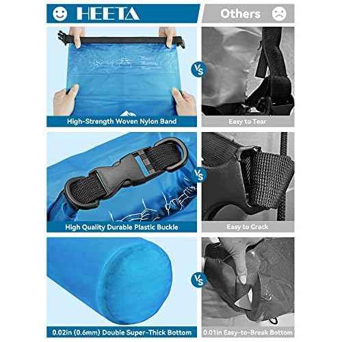 HEETA Dry Bag Waterproof for Women Men, 5L/10L/20L/30L/40L Roll Top Lightweight Dry Storage Bag Backpack with Phone Case for Travel Swimming Boating Kayaking Paddle Board Camping Beach Accessories