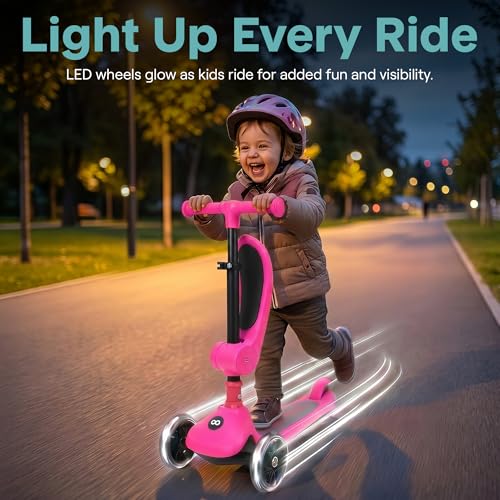 Kids 3 Wheel Scooter with Foldable Seat LED Wheels and Adjustable Handlebar