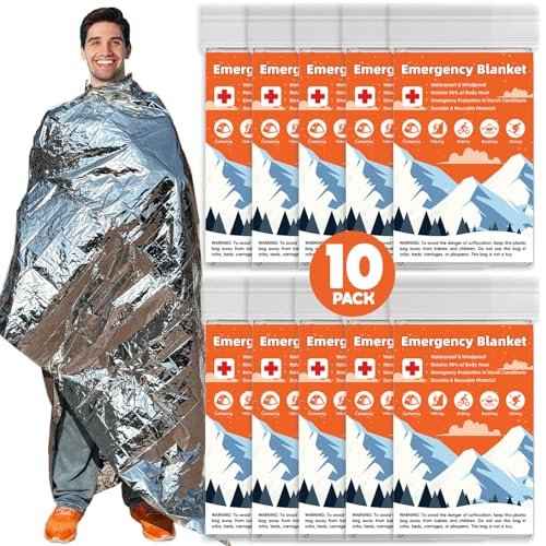 10 Pack Emergency Thermal Blanket Survival, Mylar Blankets for Outdoor, Space Blanket, Silver Foil for Survival, Survival Kit Camping Blankets, Body Warmer, First Aid, Hiking 84¡± x 52¡±