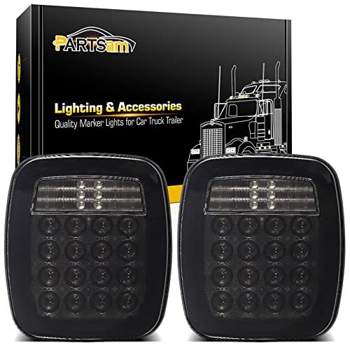 Universal Smoke Lens Square LED Tail Lights for Trucks & SUVs - 38 LED, 12V, 5.9 x 6.69 inches