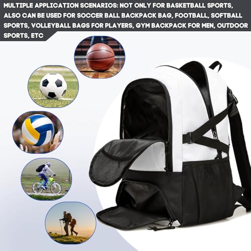 AIRTTUZ Large Capacity Basketball Backpack White for Sports Equipment & Gear