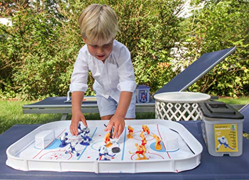 Kids Hockey Action Figures Set - Blue and Yellow Teams, 27 Pieces with Accessories & Storage Case