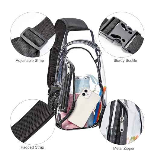 Clear Sling Bag, Stadium Approved PVC Crossbody Backpack, Clear Casual Chest Daypack for Hiking, Stadium or Concerts