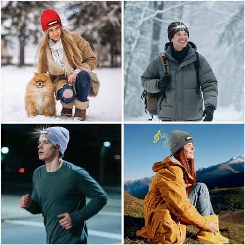RANCOVY Bluetooth Beanie with Light, Musical Knit Hat with Wireless Headphone, LED Beanie with Bluetooth for Men Women