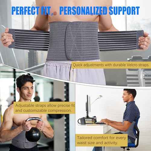 Funcy Men's Adjustable Abdominal Binder ? Post-Surgery Recovery Belt, Hernia Support, and Core Stability Wrap (Gray, Medium)