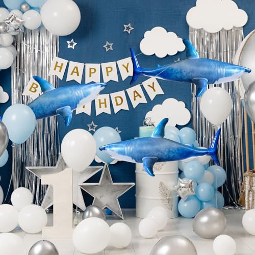 3PCS Inflatable Shark Starfish Pool Toy Balloons for Pool & Party - Blue