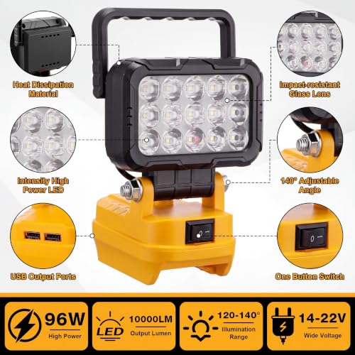 4 Pack Cordless LED Work Lights for Dewalt 20V Batteries - Yellow, Portable