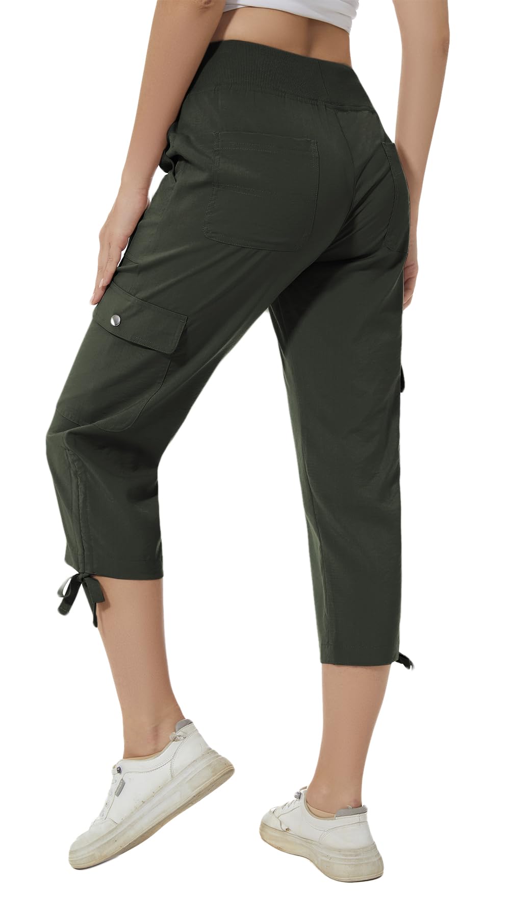 YuKaiChen Women's Capris Hiking Summer Pants Outdoor Athletic Travel Casual Lightweight Quick Dry with Pockets ArmyGreen XL