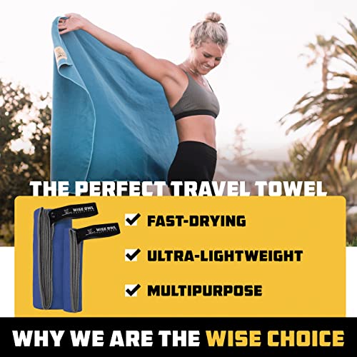 Microfiber Camping Towel XL Marine Blue & Washcloth Set - Quick Dry Travel Towels