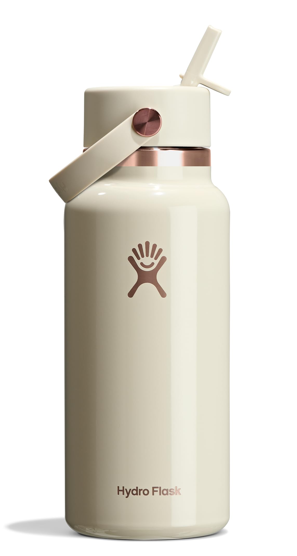 Hydro Flask Water Bottle - Insulated Stainless Steel - Wide Mouth Flex Straw Lid, Non Spill, Leakproof and Refillable in 32 Oz Linen Rose Gold