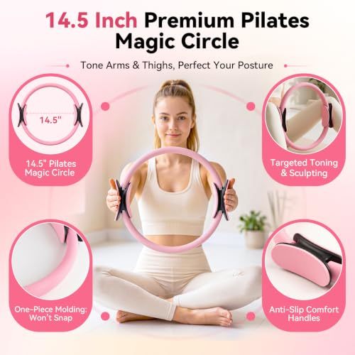 Pink 16-inch Pilates Kit for Women with Ring, Ball, Weights & Resistance Bands