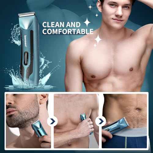 kensen Body Hair Trimmer for Men - Manscape Groin & Pubic Hair Trimmer for Men, Mens Body Shaver with LED Light Travel Case IPX7 Waterproof Wet Dry Use Rechargeable Ball Shavers for Mens Gift (Blue)