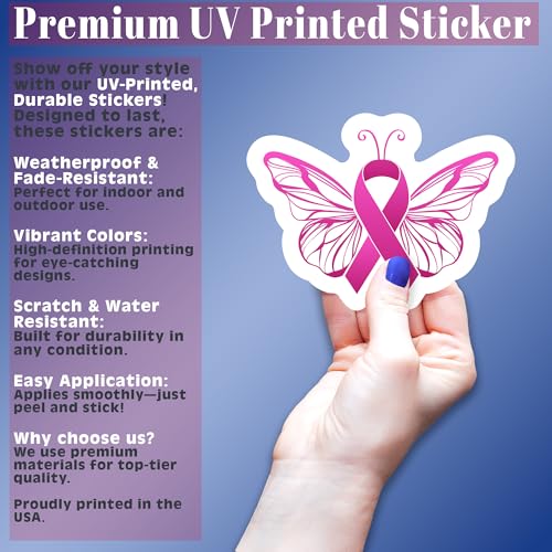 Breast Cancer Awareness Butterfly Sticker - 5 Inch Pink Ribbon Vinyl Decal
