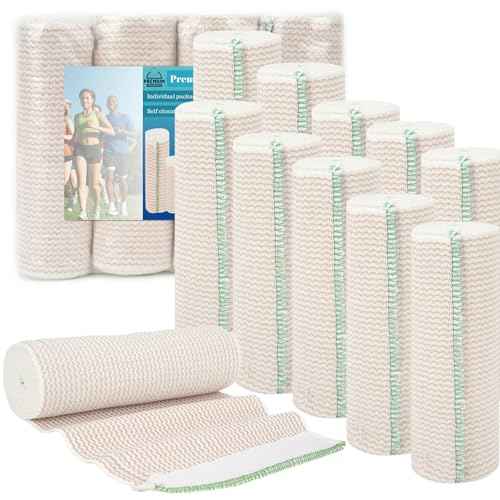 Premium Elastic Bandage Wrap 6 inch 10 Pack Reusable Versatile Self-Closing Compression Bandage Wraps for Ankles, Wrists Knee, Tummy and Body Cotton Lymphedema Wraps for Legs Latex-Free