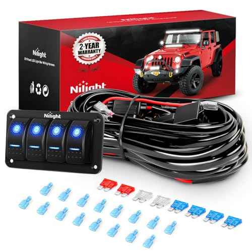 Nilight 16AWG 14AWG 12AWG LED Light Bar Wiring Harness Kit 12V On/Off 4 Gang Rocker Switch Panel Power Relay Blade Fuse 5Pin Toggle Switches for Cars Boat ATV Trucks-8 Leads