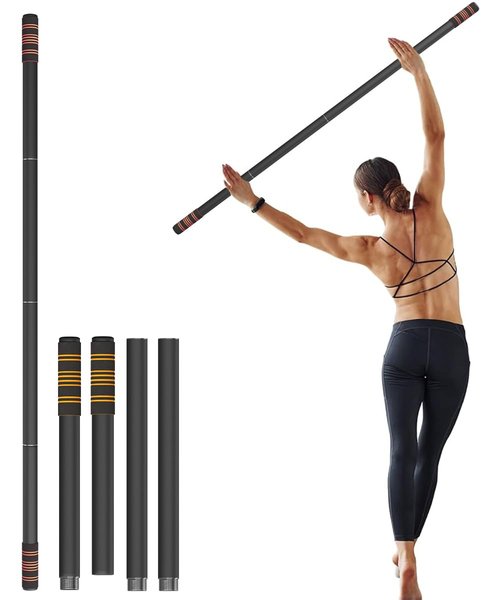 Queension 5 ft Yoga Stick Sturdy Steel, Portable Mobility Stick with Non-Slip Handle for Posture Correction, Balance, Physical Therapy, Exercise Stick with 4 Steel Rods for Stretching, Flexibility