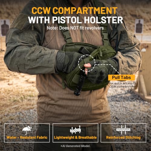 Tactical EDC Chest Bag with Molle System - Army Green, Adjustable Strap