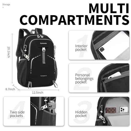 35L Lightweight Packable Backpack ? Durable Foldable Daypack for Travel, Hiking, and Gym (Black)