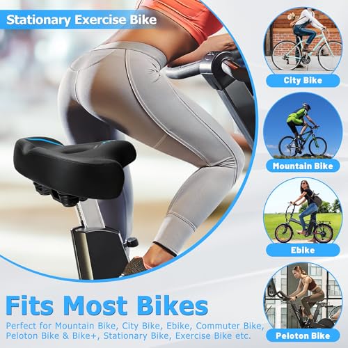 Oversized Bike Seat for Men & Women Comfort Wide Padded Saddle Blue Variation