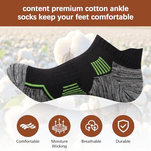 Cotton Ankle Socks 7 Pack - Black & Multicolor Cushioned Athletic Low Cut Running Socks