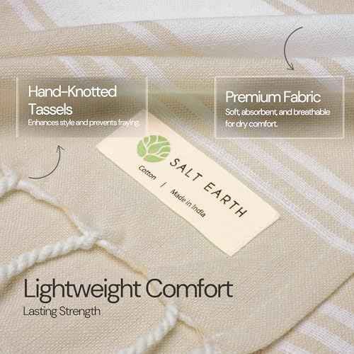 Salt Earth Cotton Turkish Beach Towel, Set of 2-36" X72" Large Bath Towels, Quick Dry Towel, Bathroom, Beach Essentials, Gym, Quick Dry for Shower, Lightweight Large Towels for All (Beige)