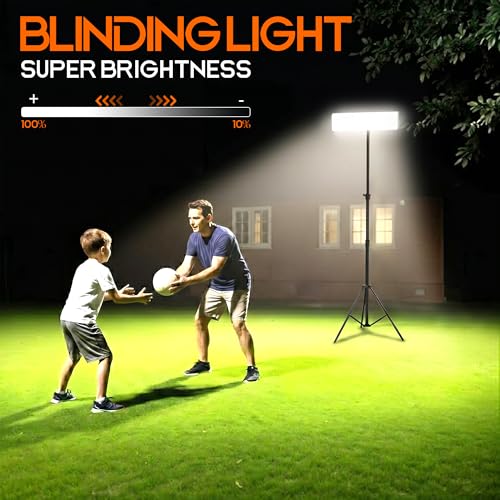 M6 10000mAh Rechargeable LED Work Light with Tripod Stand, Dimmable Cordless Camping Lamp