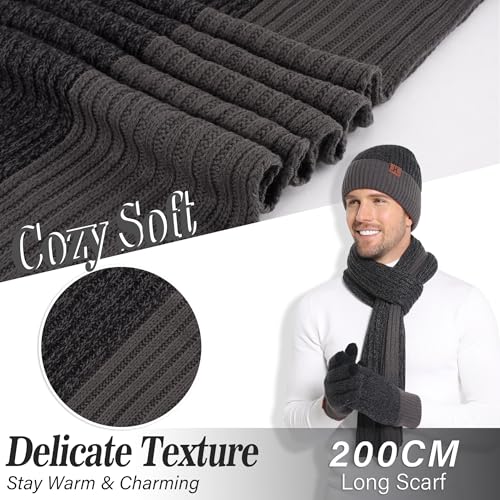 FZ FANTASTIC ZONE Mens Winter Knit Hat Beanie Long Neck Scarf Touchscreen Gloves Set Fleece Skull Caps Gifts for Men Women