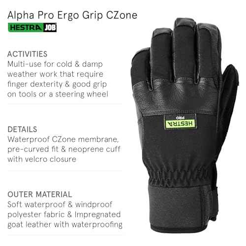 Hestra Job Alpha Pro Ergo Grip Gloves with Czone Insert for Work, Yard, Wet Weather and General Multi-Use Jobs