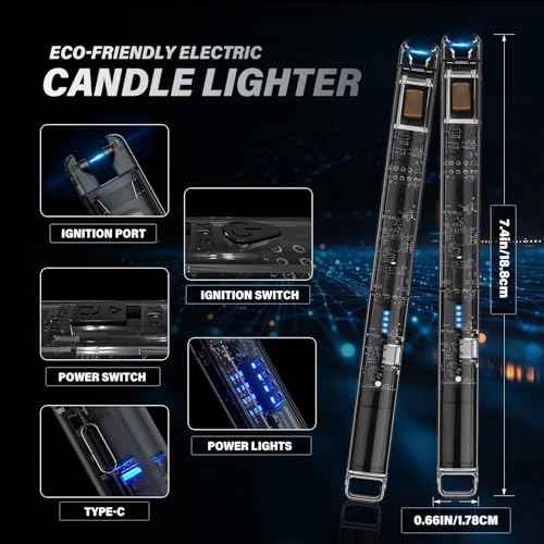 KTEBO¢ç 2 Pack Electric Candle Lighters - 7.4 inch Long USB Rechargeable Plasma Arc Lighter with Safety Lock, Windproof Lighter for Candles, Grill, Camping - See-Through Tech Design, Stocking Stuffers