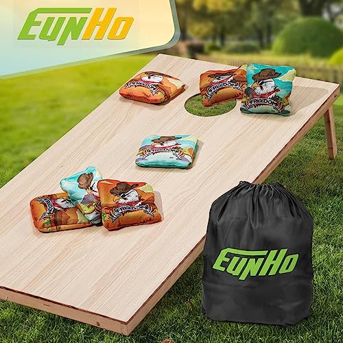 EunHo Cornhole Bags Set of 8 - Dual Sided Slick and Stick, Cow/Eagle Variation