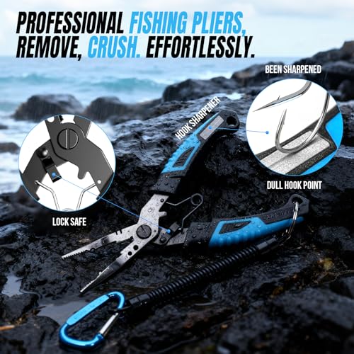 PLUSINNO 7 Pack Fishing Pliers, Multi-Tool Fishing Gear with Knife & Hook Remover