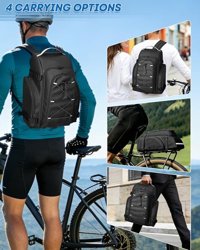 Convertible Bicycle Rear Rack Bag with Reflective Strips & Multiple Pockets