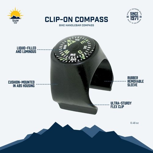 Sun Company Clip-On Compass for Bikes | Handlebar Compass for Bicycle, Motorcycle, ATV, or Snowmobile