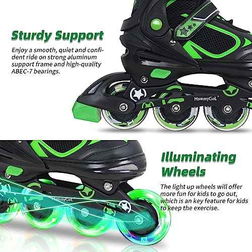MammyGol Adjustable Inline Skates for Kids Boys Girls Youth Beginner with Light up Wheels Ages 4-16