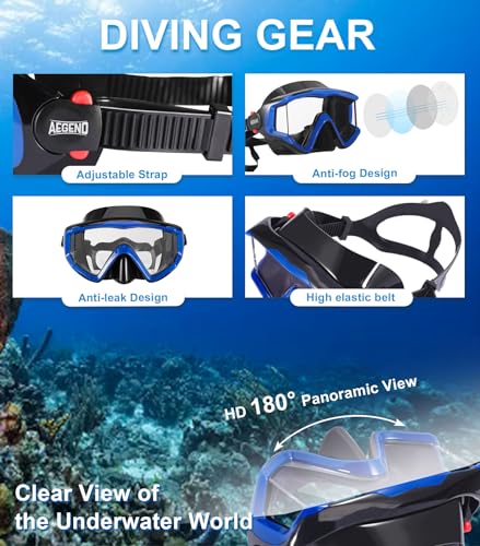 Deep Blue Adult Snorkeling Mask with Anti-Fog & Top Dry Valve - L/XL