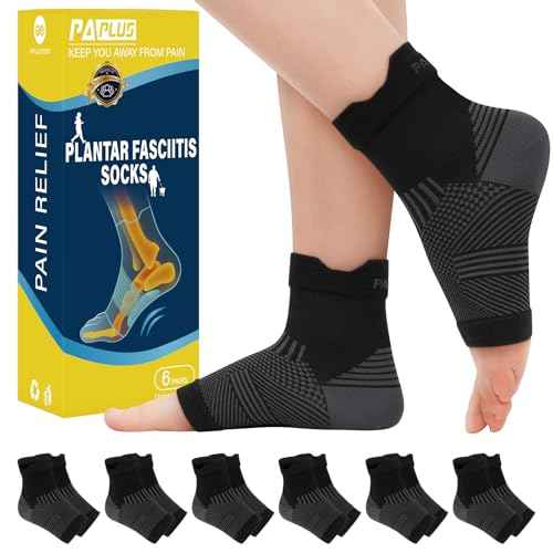 PAPLUS 6 Pairs Plantar Fasciitis Socks Women & Men - Foot Sleeve for Achilles Tendonitis Relief - Reduces Heel Spur Pain, Swelling - Ankle Brace with Arch Support for Sports Injury Recovery