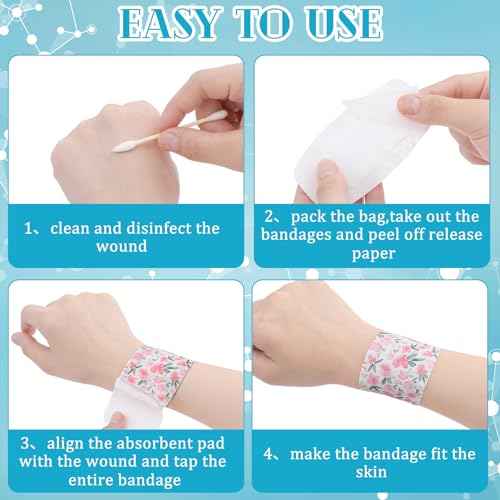 Sinmoe 100 Pcs Large Bandages 2 x 4 Inch Latex Free Big Adhesive Flower Wound Care Flexible Fabric Bandages for Care and Protect Wounds