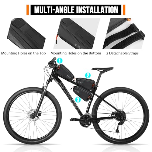 WOTOW Bike Frame Bag - 3 Ways Installation Water Resistant Reflective Bicycle Top Tube Bag with Two Side Pockets, Ebike Cycling Triangle Bag Pouch Accessories for MTB Road Travel (1.2L)