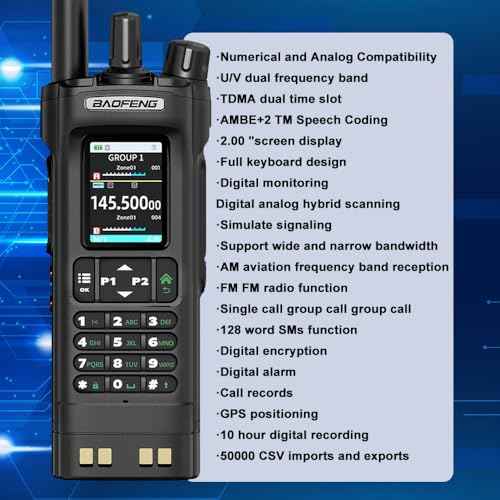 BAOFENG DM32 DM-32UV DM-32 10W Tri-Power DMR Walkie Talkie Digital Mobile Radio Dual-Mode Analog GPS APRS Dual Band Dual Time Slot AM FM Type-C Charging 2 Way Radio for Outdoor Survival Gear (Black)