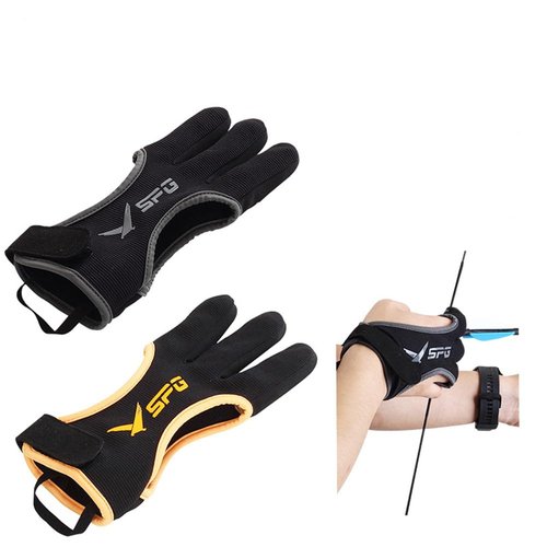 EQQAJVTY Archery Three-Finger Finger Gloves Thickened Fingertips Traditional Recurve Bow String Gloves (Grey,Medium)