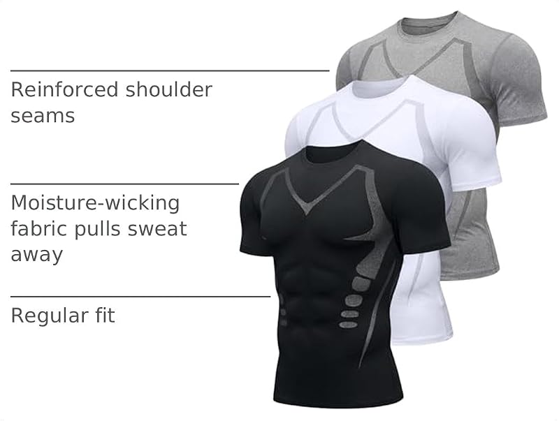Teepire Quick-Dry Workout Shirts for Men 3Pack - Black, White, Grey, Large