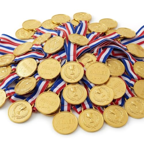 12-Pack Gold Medal Awards with 16.5-Inch Ribbons - Classic Trophy Variation of THIS listing