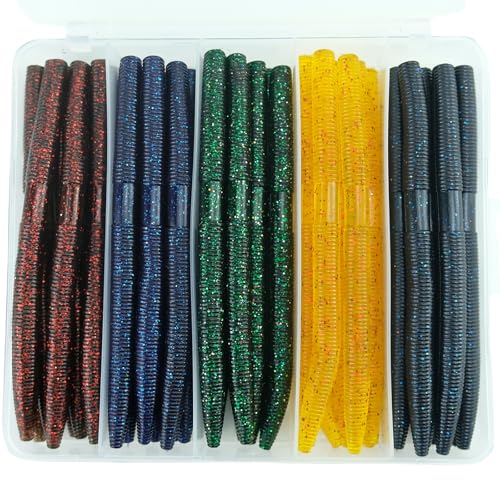 40PCS Wacky Worm Soft Plastic Baits Kit - 5.5 Inch Saltwater & Freshwater Bass Lures
