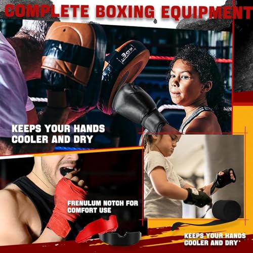 Kids Boxing Set with 2 Pairs of 6oz Gloves Headgear and Gear - Red & Blue / 6oz