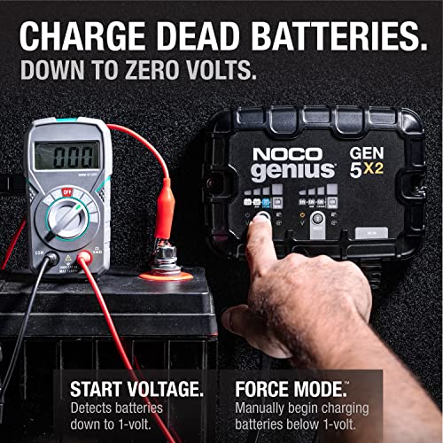 NOCO Genius GEN5X2: 2-Bank, 10A Onboard Battery Charger - 5A Per Bank, 12V Waterproof Marine Charger with Overcharge Protection & Temperature Compensation ? for Lead-Acid & Lithium Batteries